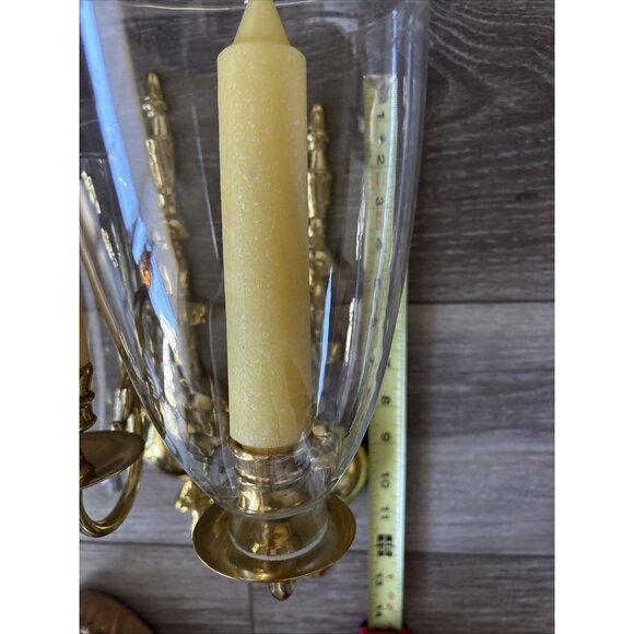 (2) Vintage 13” Solid Brass Wall Sconces Candle Holders Hanging Pair w/glass - Picture 3 of 3